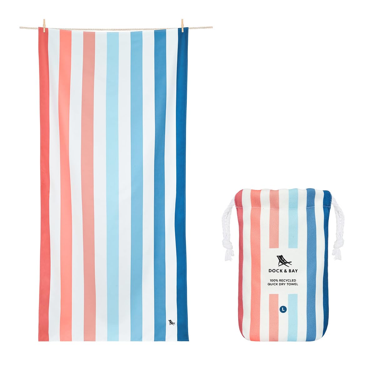 Dock & Bay Beach Towel - Quick Dry, Sand Free - Compact, Lightweight - 100% Recycled - Includes Bag - Summer - Sand To Sea, Extr