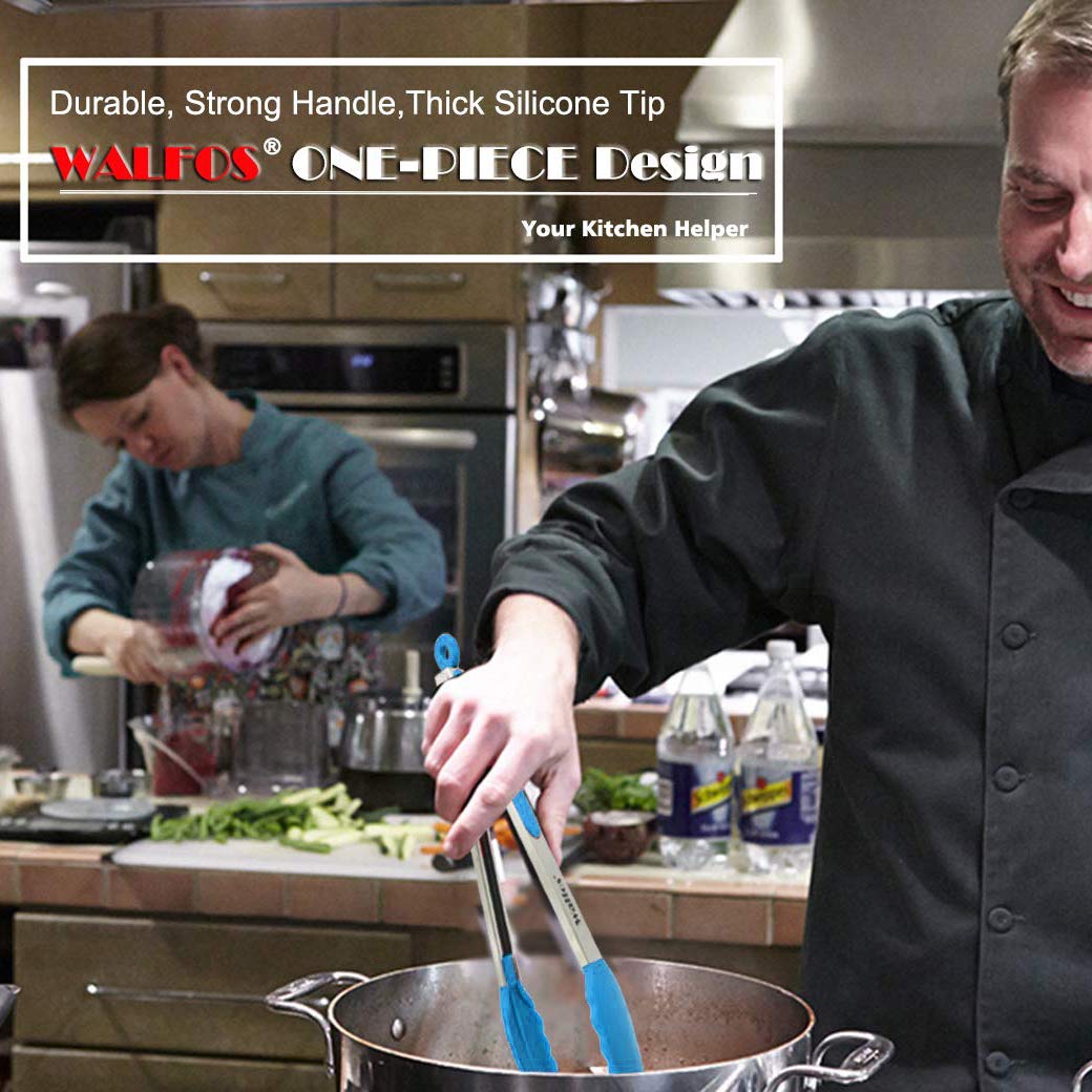 Walfos Kitchen Tongs - 7'' 9'' And 12'' Heat Resistant Food Tongs, Thickened Stainless Steel And Bpa Free Silicone Tips, Great F