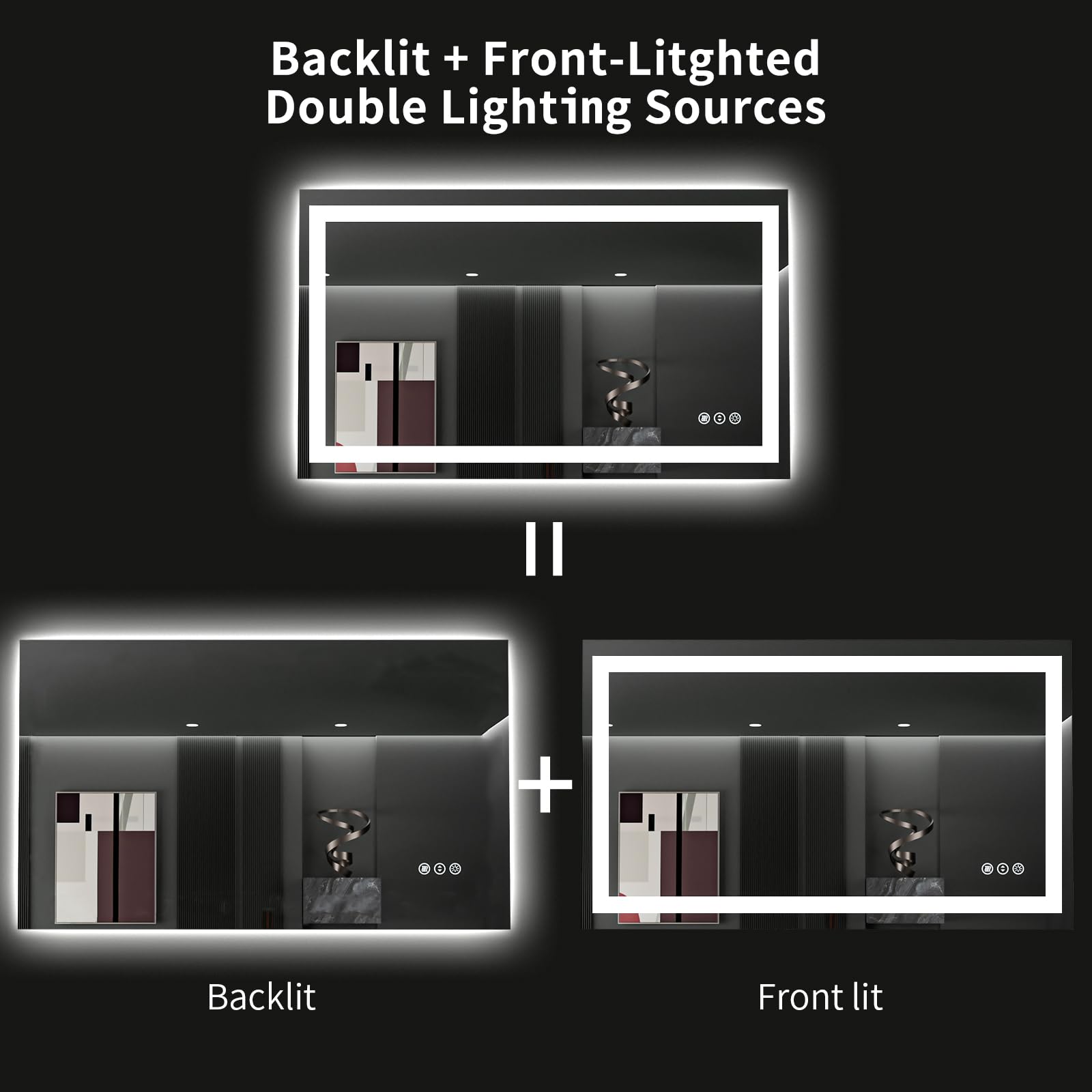 Loaao 48''X28'' Led Bathroom Mirror With Lights, Anti-Fog, Dimmable, Backlit + Front Lit, Lighted Bathroom Vanity Mirror For Wal