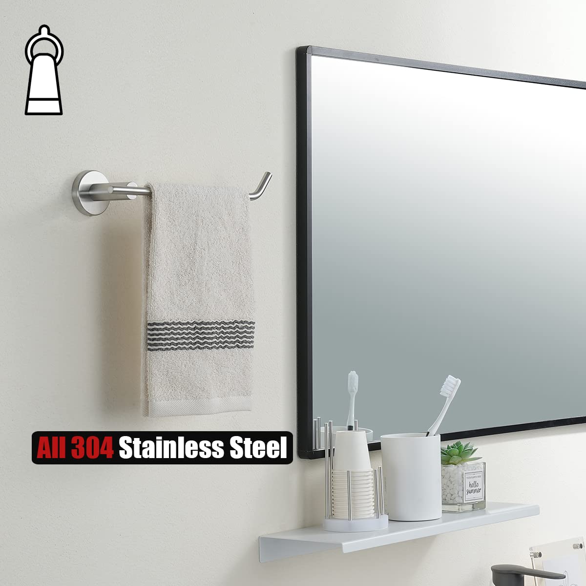 Jqk Hand Towel Bar, Stainless Steel Towel Ring For Bathroom, 9 Inch Necklace Holder Brushed Finish Wall Mount, Tr100-Bn