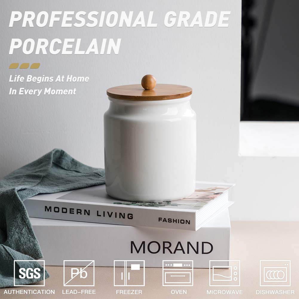 SWEEJAR Kitchen Canisters  28 FLOZ Ceramic Food Storage Jar with Bamboo Lid and Seal Ring for Serving Ground Coffee  Tea  Sugar  Salt(White)