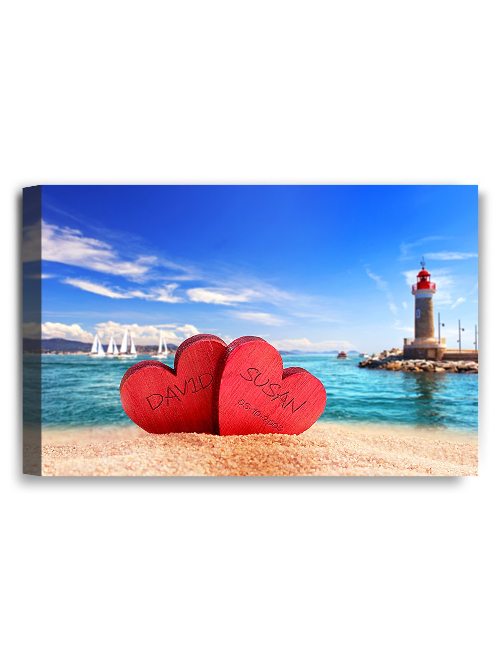 Ipic - Beach Lovers, Personalized Canvas Artwork With Names And Date On, Customized Gift For Anniversary, Wedding, Birthday And