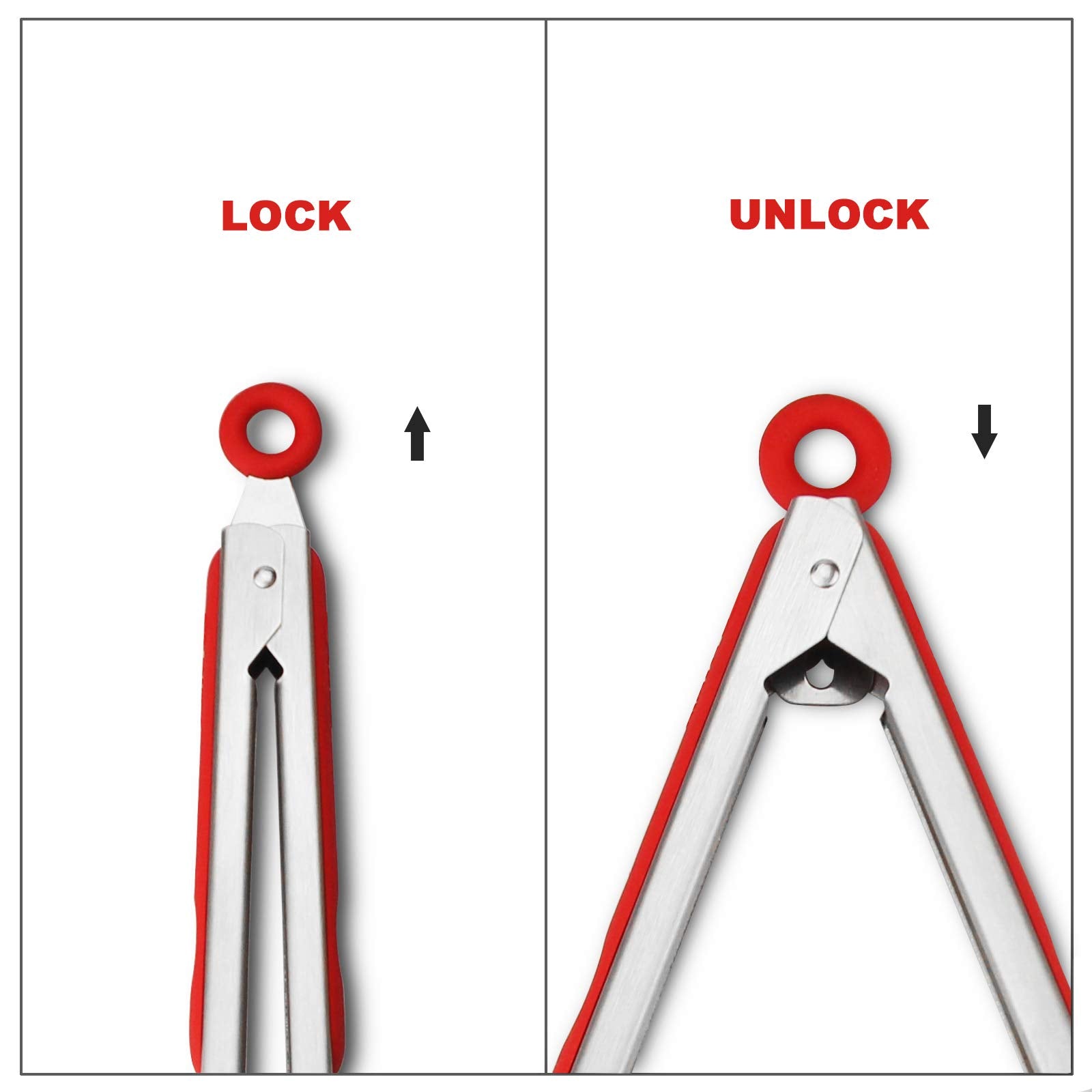 Premium 304 Stainless Steel Barbecue Turners, Heavy Duty Non-Stick Bbq Cooking Kitchen Tongs, 9'' And 12'' Red