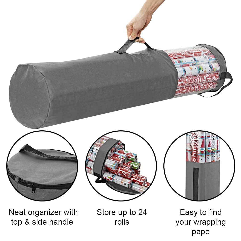 Propik Gift Wrapping Paper Storage Organizer Bag, Store Up To 25 Rolls 40 Inch, Heavy Duty Polyester Plus Pvc Clear Bag With Han
