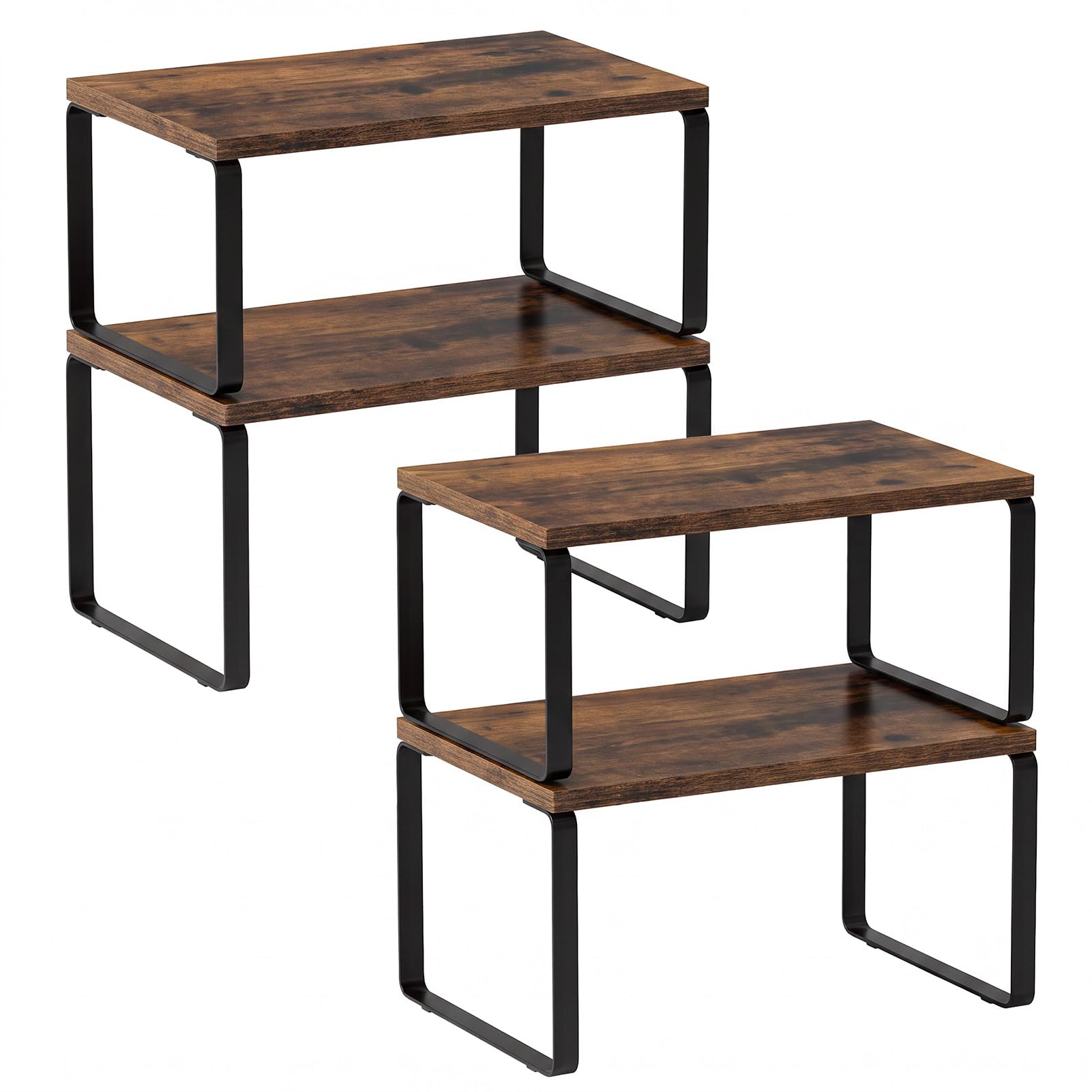 LAMU Cabinet Organizer Shelf, Set of 4 Stackable Spice Rack, Brown