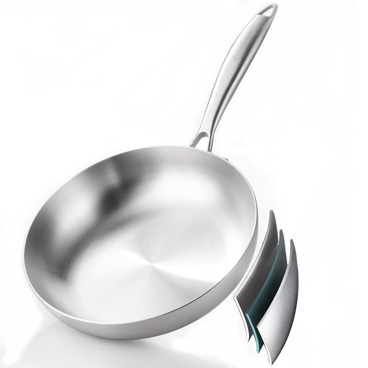 Delarlo Whole Body Tri-Ply Stainless Steel 8Inch Small Frying Pan, Chef'S Pans Oven Safe Induction Kitchen Skillet,Suitable For