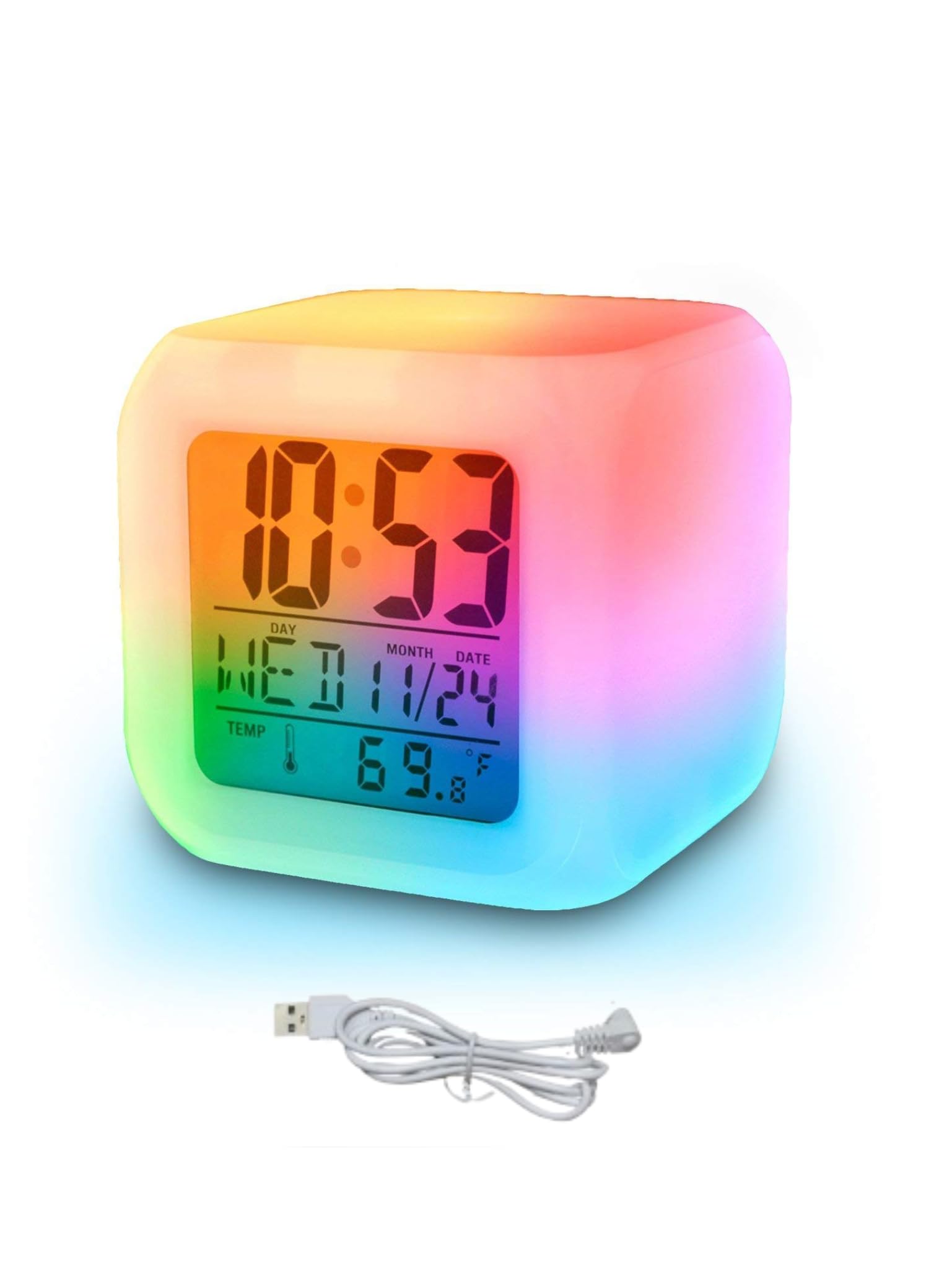 Shopcentre Changing Multicolour Clock | Digital Led Alarm Clock For Table Home Desk Night Table | With Temperature/Day/Month/Dat