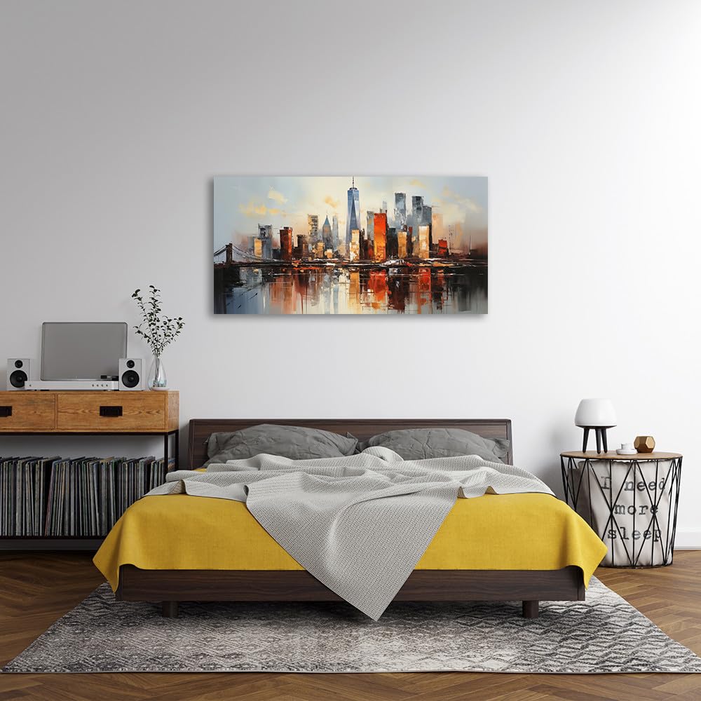 Cityscape Canvas Wall Art Abstract Canvas Painting Grey And Gold Brooklyn Bridge Wall Art Modern New York City Canvas Art Colorf