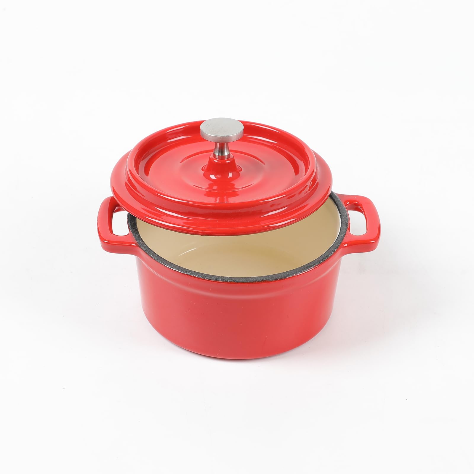 Hawok Enameled Cast Iron Mini Cocotte Sauce Pan With Lid 270Ml/9.13Oz/1.08Cups Mini Dutch Oven Red Set Of 2