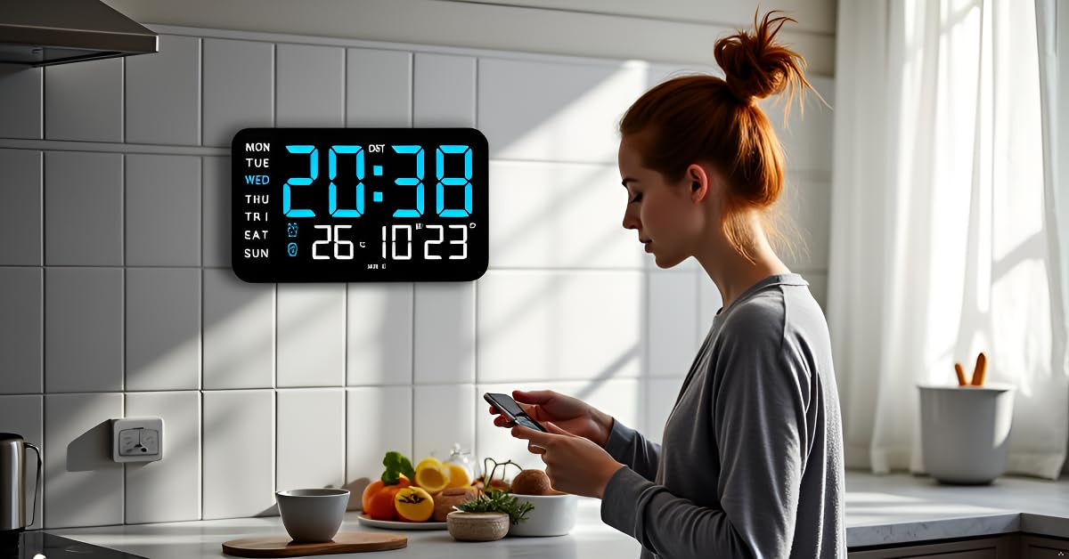 Aerys 9-Inch Digital Alarm Wall Clock, Large Led Display, Adjustable Brightness, 12/24 Hour Format, Date And Temperature Display