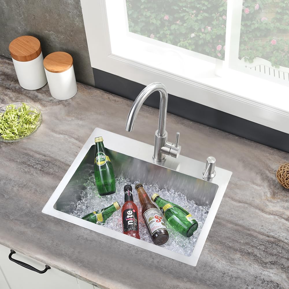 Jshozzy 20 Drop In Kitchen Sink, 20'' X 16'' Kitchen Sink Drop In 16 Gauge Stainless Steel Kitchen Sink Top Mount Small Single B