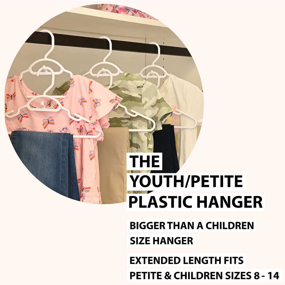30 Pk Grey Youth Petite Plastic Hangers For Children Clothes Sizes 8 To 14, Petite, Teen, Preteen, Junior, 30 Pack (Grey)