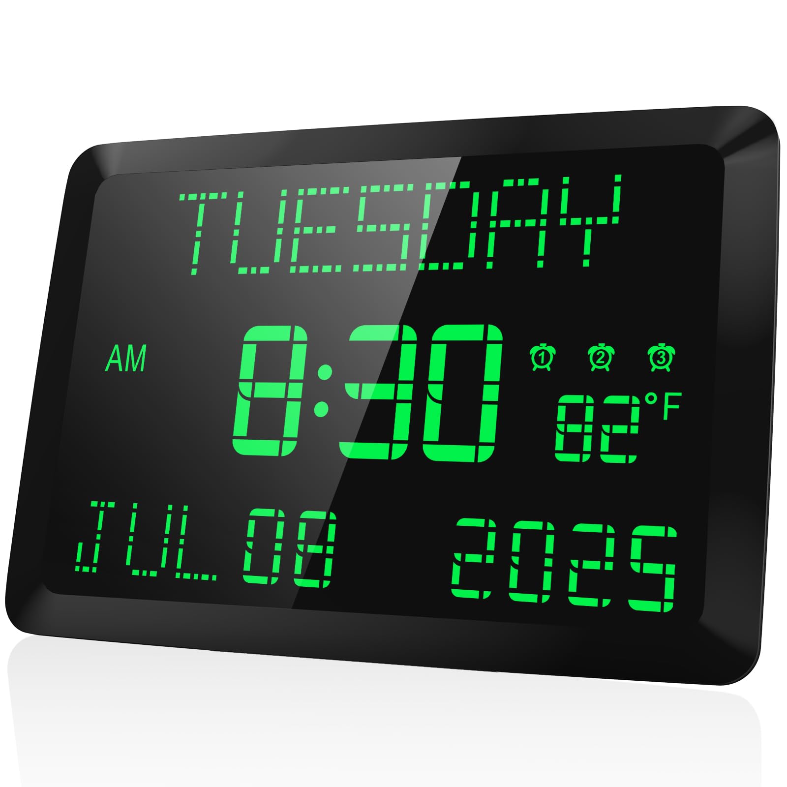Raynic Day Clock, 11.5 Large Display Calendar Clock with Day and Date, Indoor Temperature, Adjustable Brightness, Snooze,12/24H,