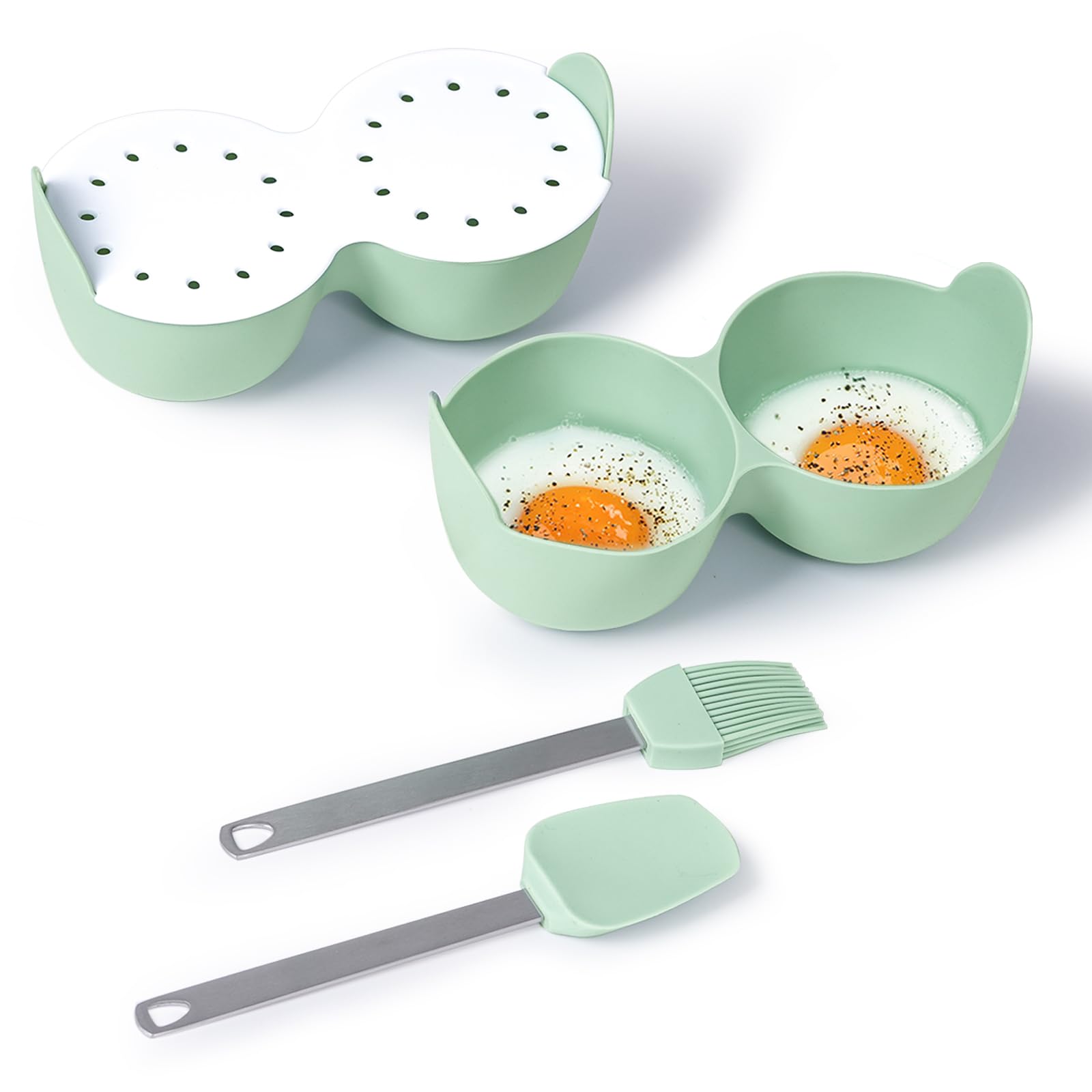 Microwave Egg Poacher, 2 Cavity Silicone Poached Egg Cooker With Lid And Handle For Microwave, Instant Pot And Stovetop, Egg Poa