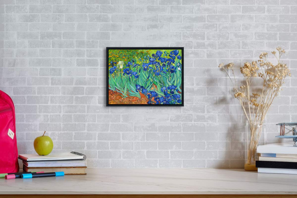 Wieco Art Framed Wall Art Canvas Prints Irises By Van Gogh Famous Flowers Oil Paintings Reproduction Modern Giclee Canvas Prints