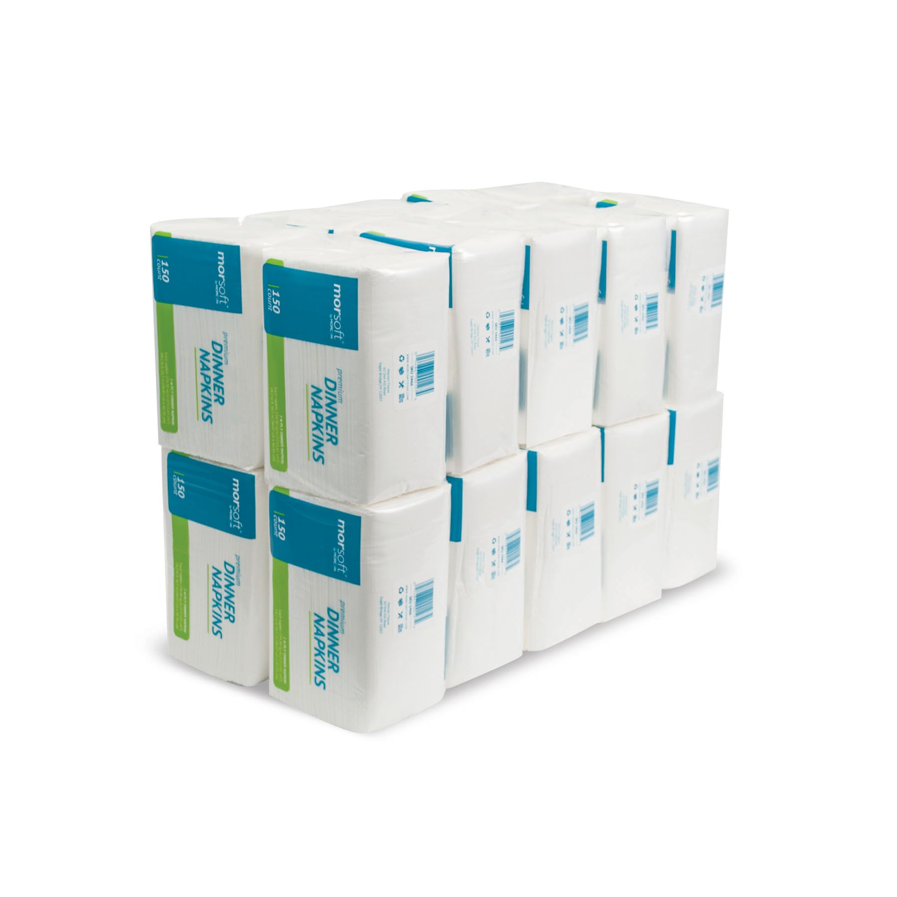 Morsoft By Morcon Commercial Dinner Napkins, 2-Ply, 14.2 In. X 16.5 In., White, 20 Packs Of 150 Napkins, 3,000 Count