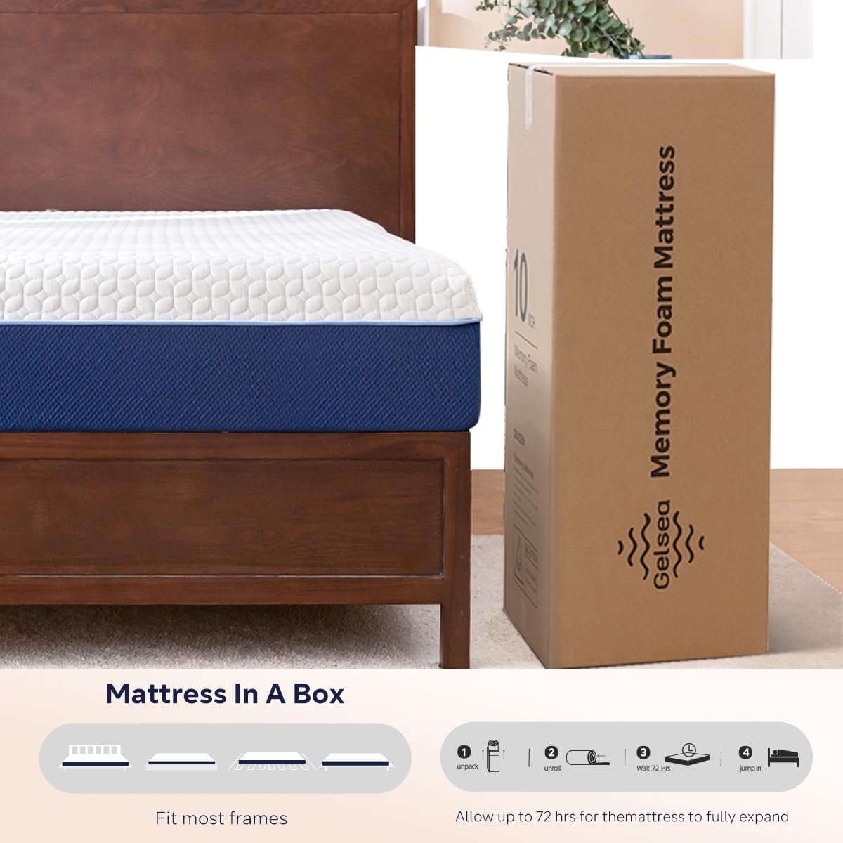 Gelsea Cooling Gel Memory Foam Mattress Made In Usa,Hybrid Mattress With Breathable Cover,Bed Mattress In A Box,Pressure Relievi