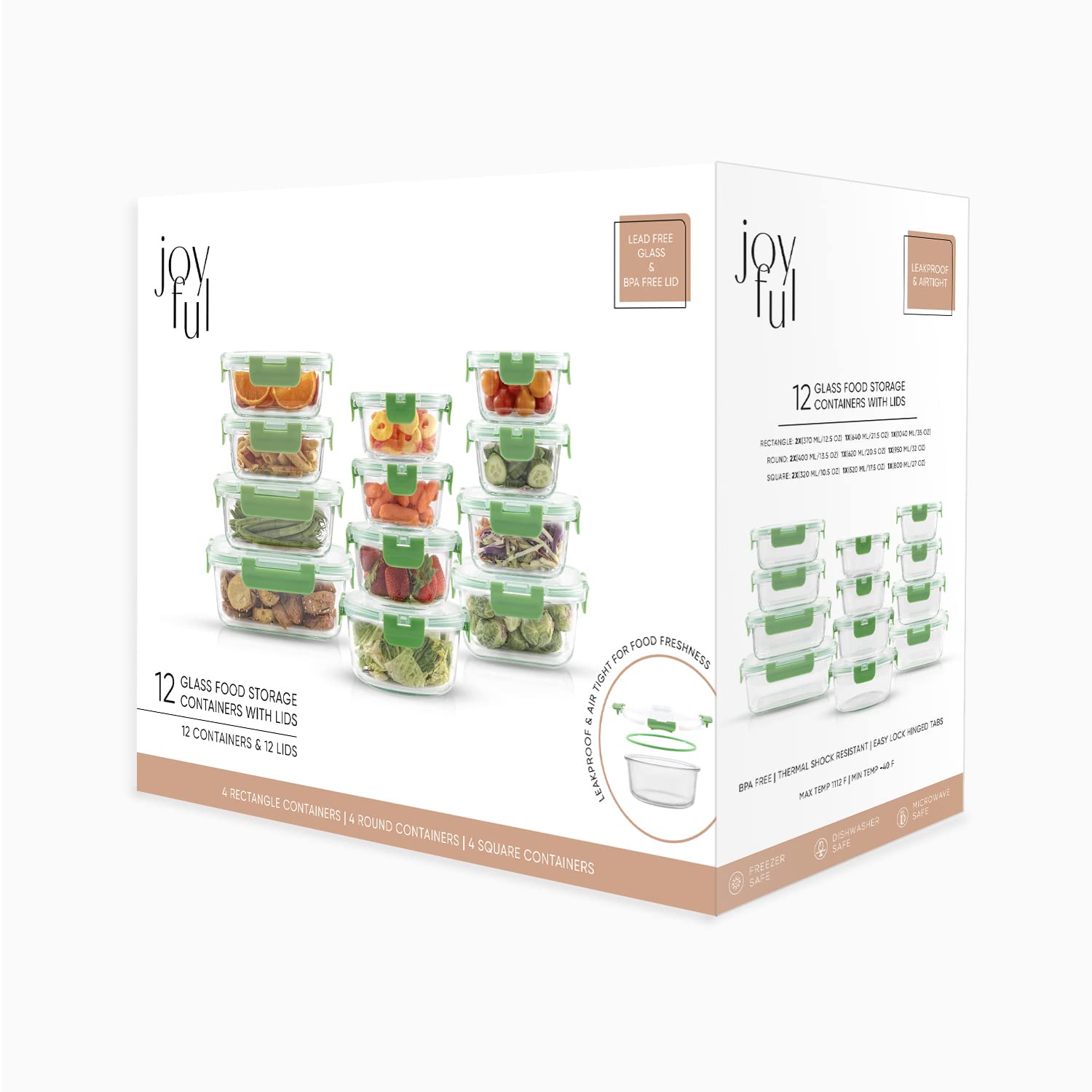 Joyjolt Joyful 24Pc Borosilicate Glass Storage Containers With Lids. 12 Airtight, Freezer Safe Food Storage Containers, Pantry K