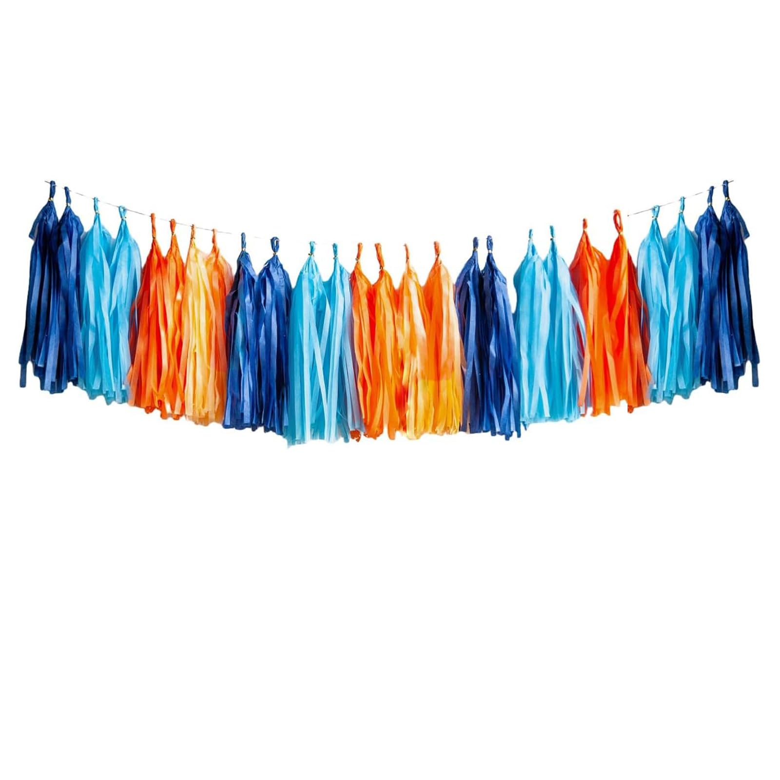 Aimto Dark Blue,Light Blue and Orange Tassel Garland Banner Paper Tassels for Party Decorations,Pack of 15