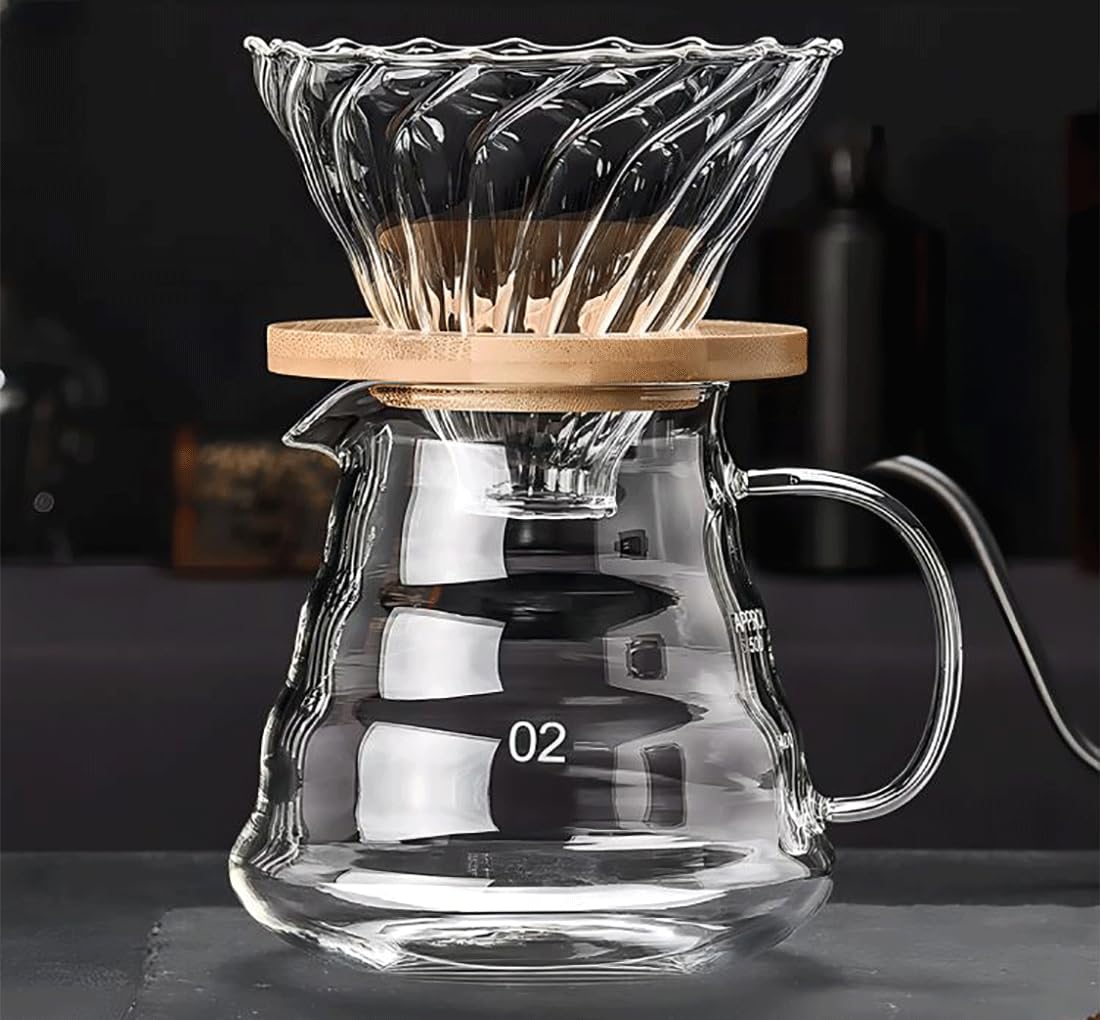 Cofisuki Pour Over Coffee Maker - 20 Oz /600Ml Coffee Server With Glass Coffee Dripper, Stylish And Elegant 2 In 1 Dripper Coffe