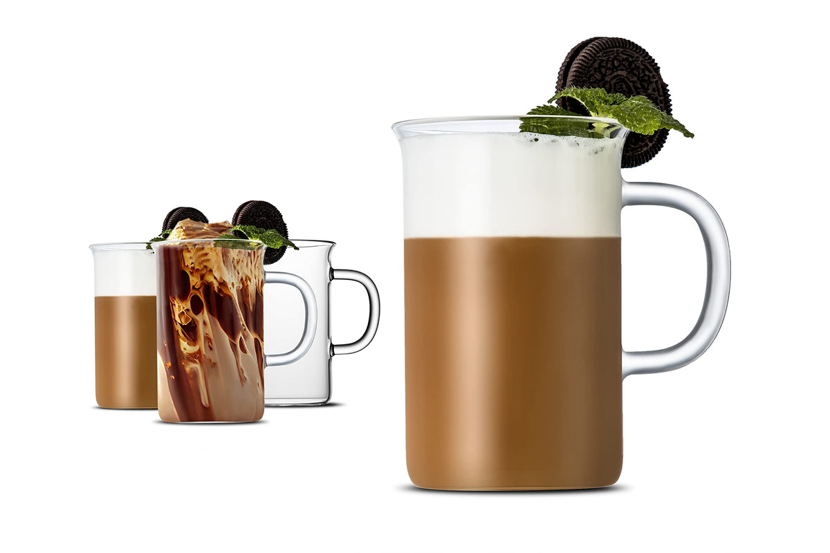 Luxu Glass Coffee Tea Cups(Set Of 4)-13 Oz,Clear Glass Mugs,Tall Drinking Glasses For Cappuccino,Latte,Espresso,Lead-Free Drinki
