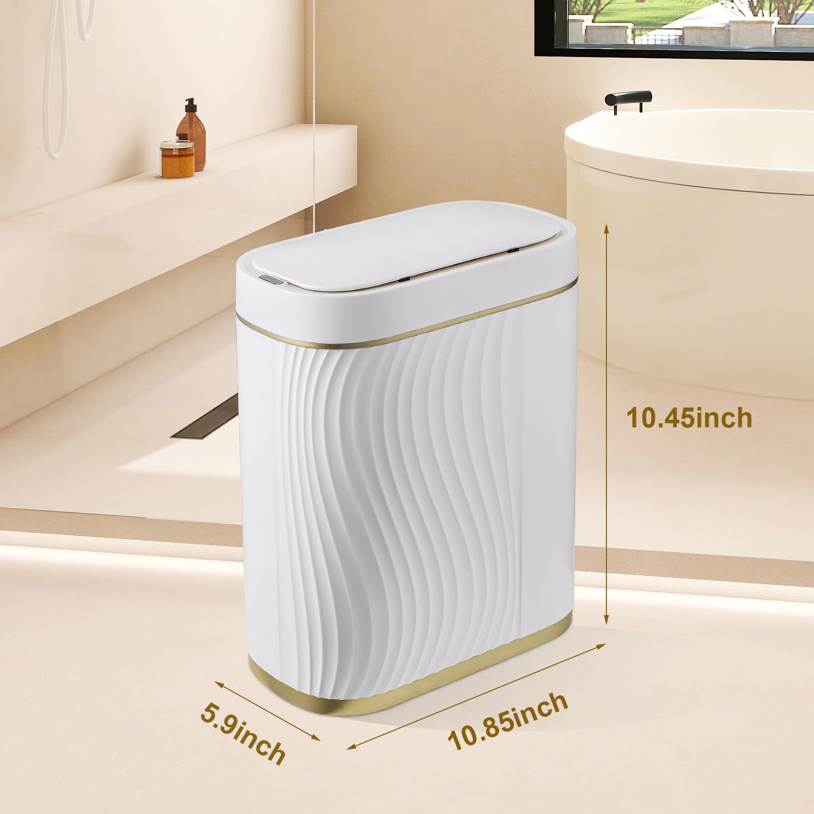 Syncvibe Bathroom Sensor Trash Can With Lid 2 Gallon Automatic Trash Bin, 7.5 Liter Small Smart Garbage Can, Slim Waterproof Gar