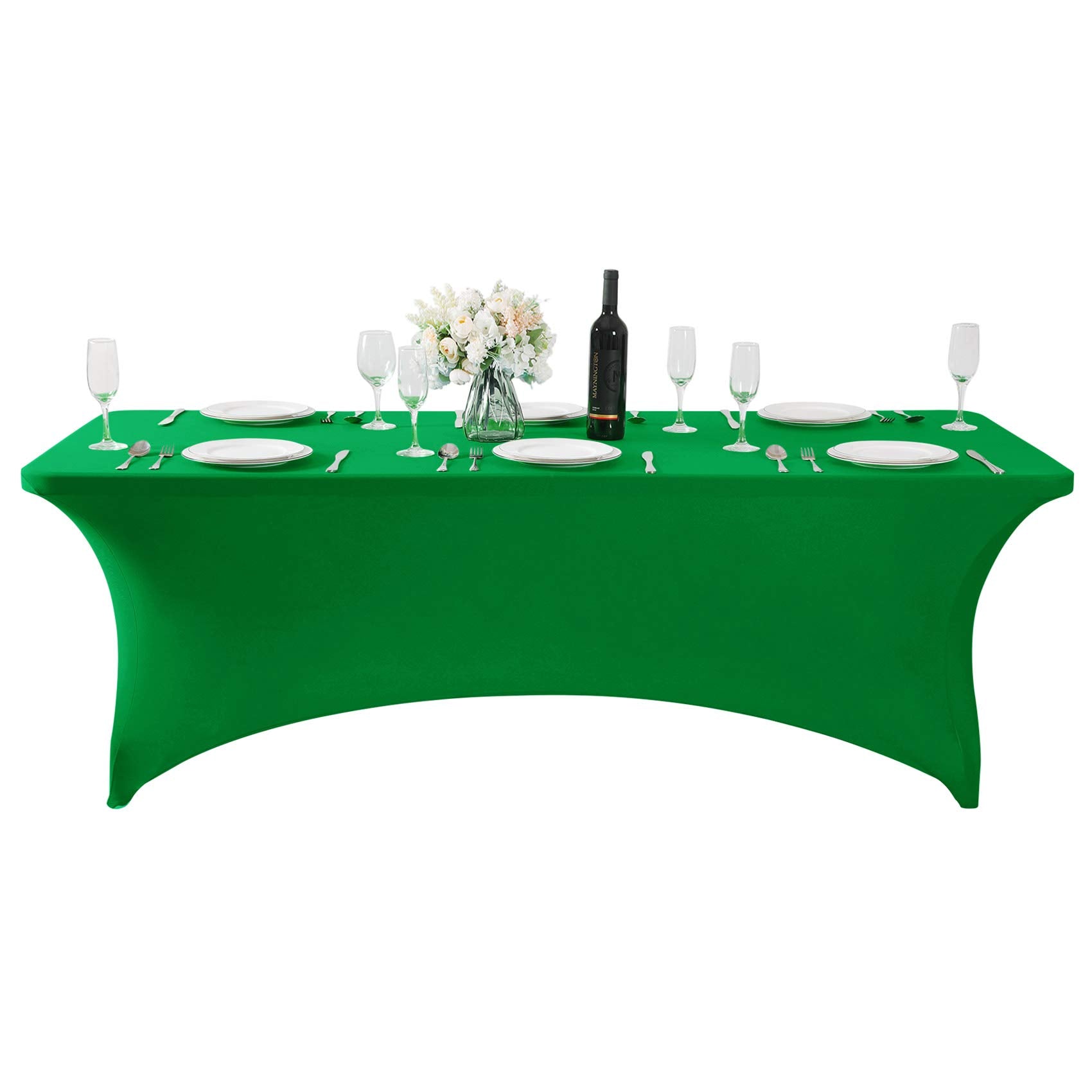 Hezuzo Spandex Table Cover For 8Ft Table Universal Fitted Stretch Tablecloth For Party, Banquet, Wedding And Events-Emerald