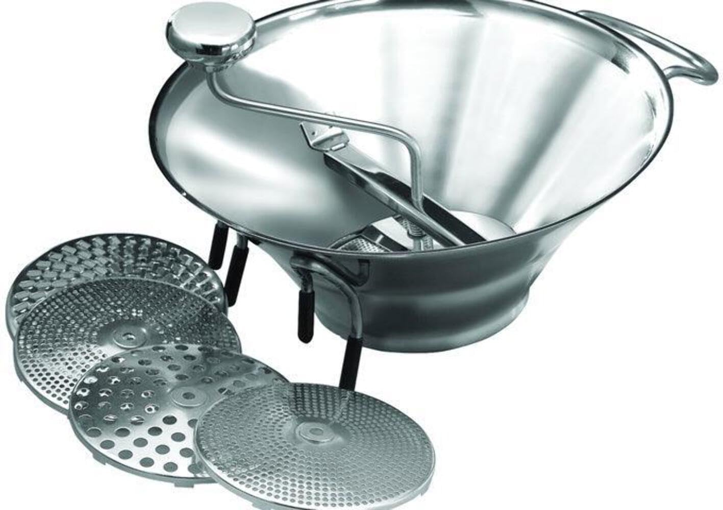 Winco Stainless Steel Food Mill With 5 Graters, 5-Quart