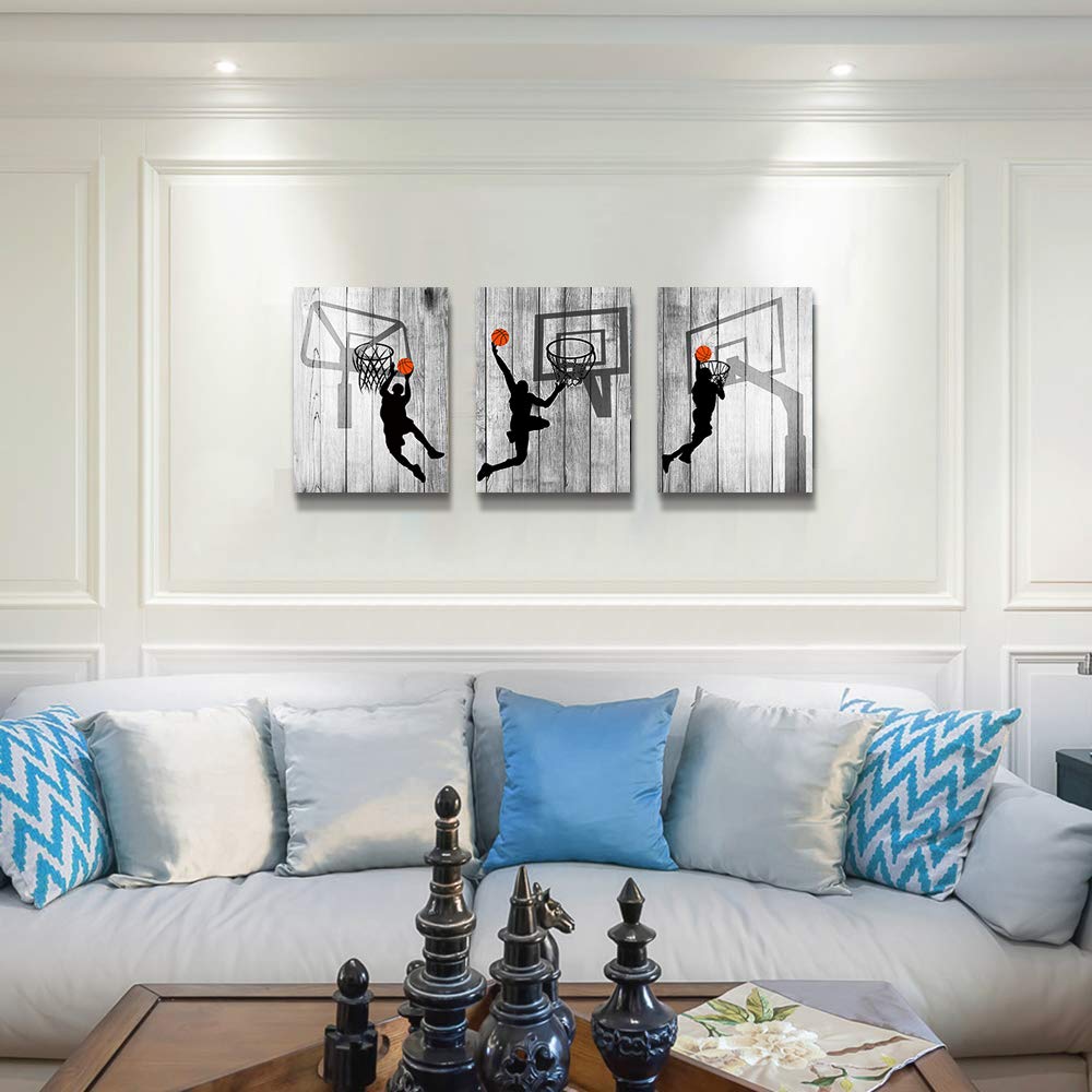 Black And White Canvas Wall Art For Living Room Bathroom And Bedroom Kitchen Wall Decor Artwork Canvas Prints Play Basketball Sp