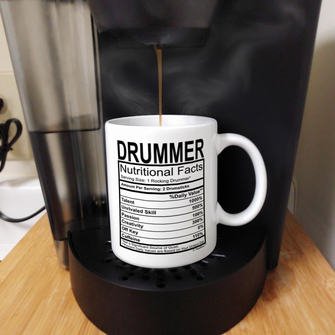 Marching Band Gifts Drummer Nutritional Facts Label Drums 2 Pack Gift 11Oz Ceramic Coffee Mugs Tea Cups White