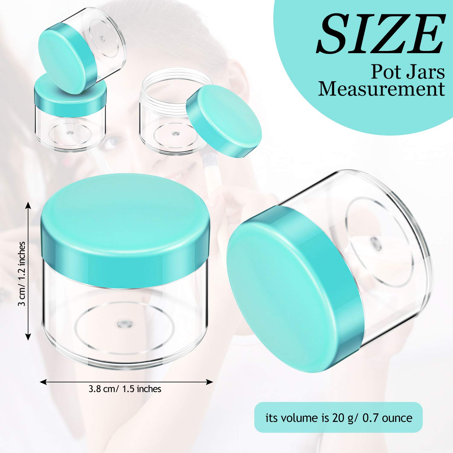 20 Pieces Round Pot Jars Plastic Cosmetic Containers Set With Lid For Liquid Creams Sample, 20 Ml/ 0.7 Oz (Teal Lid)