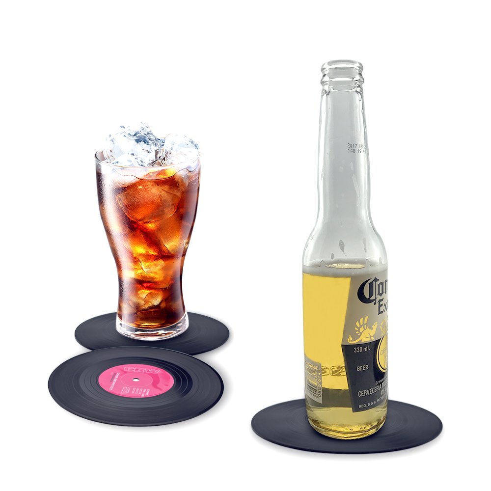 Homedge Vinyl Record Coasters, 6 Pieces Of Retro Style Vinyl Coasters