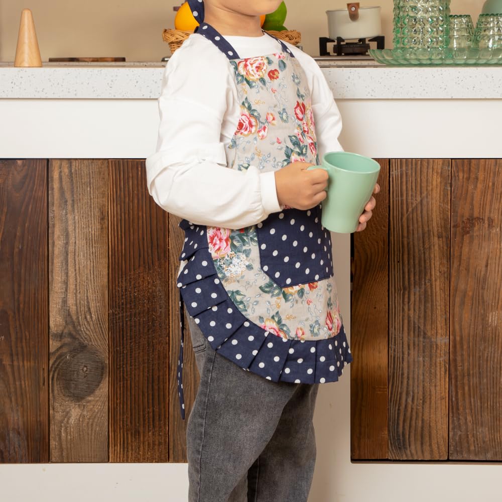 Neoviva Toddler Girls Apron With Pockets For Daily Play Kitchen, Double-Layered Kitchen Apron For Children, Style Kathy, Floral