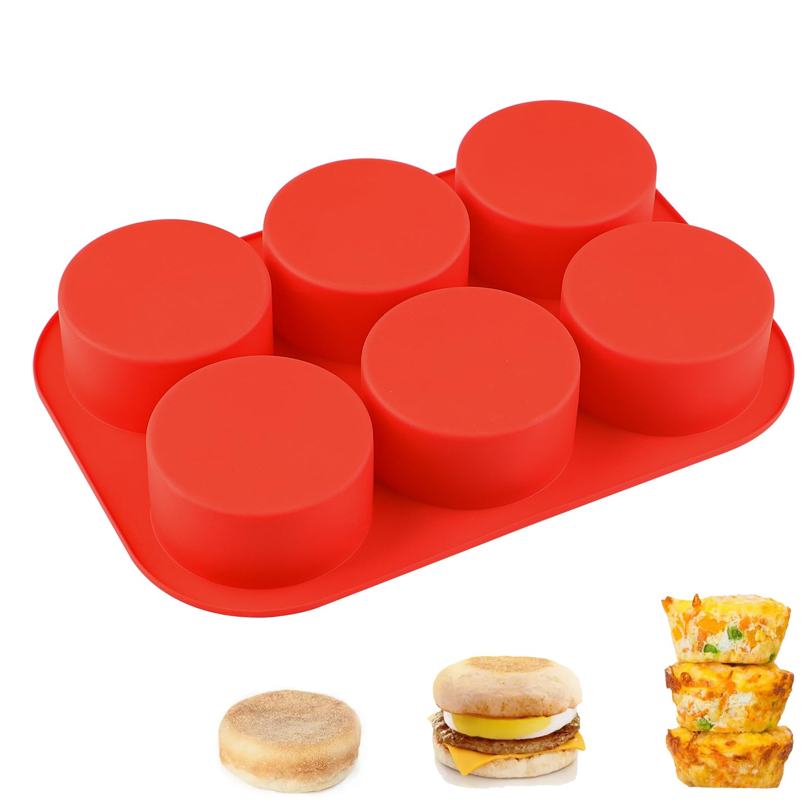 Nalchois Silicone Egg Molds, Non-Stick 6-Cavity Egg Bites Molds Deep 3 Inch Dash Silicone Egg Cups, Silicone Hamburger Bun Rolls
