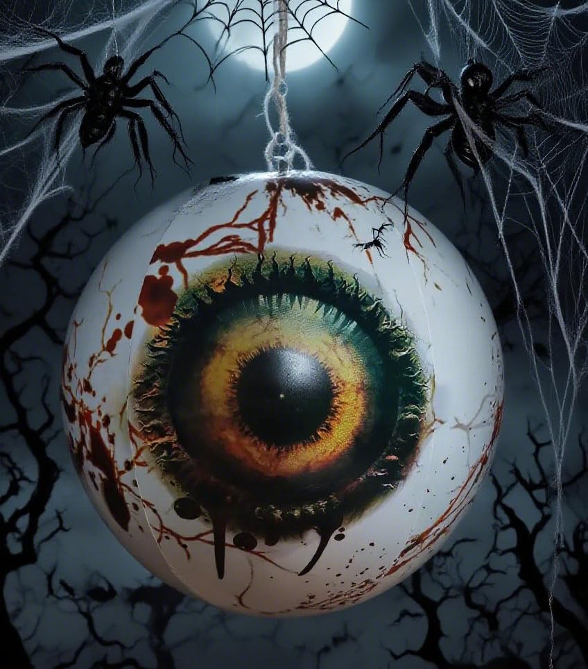 snatlly Halloween Inflatable Decoration 19.6 Bloody 3D Print Eyeball, White with Blood Splatter, Indoor Outdoor Spooky Yard Deco