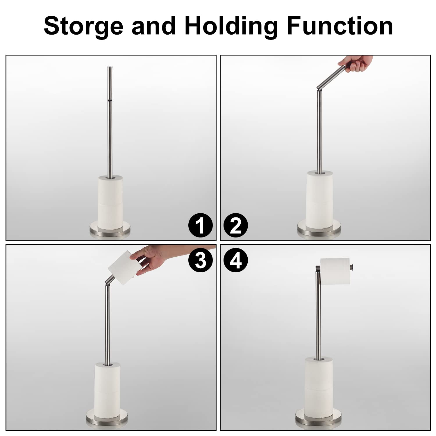 Bgl Toilet Paper Holder Brushed Nickel 2 Pack Standing On Floor, Toilet Paper Holder With Reserve Storage Paper Rolls, Free Stan