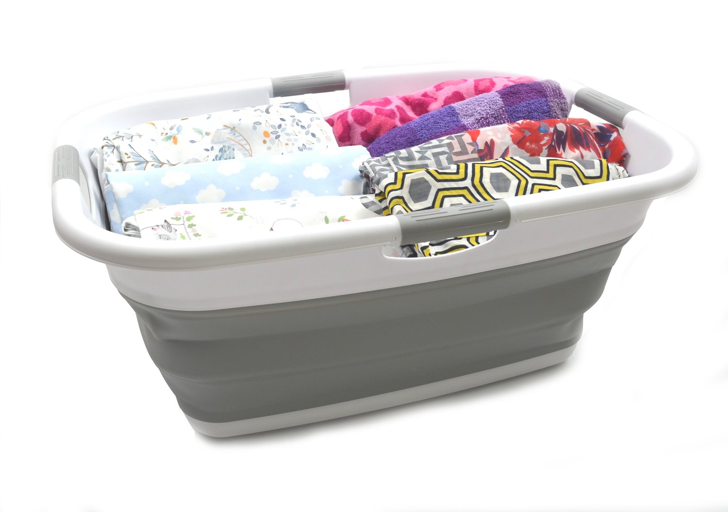 Sammart 49L (12.9 Gallon) Collapsible 3-Handled Plastic Laundry Basket - Oval Tub - Portable Washing Tub-Space Saving Laundry Ha