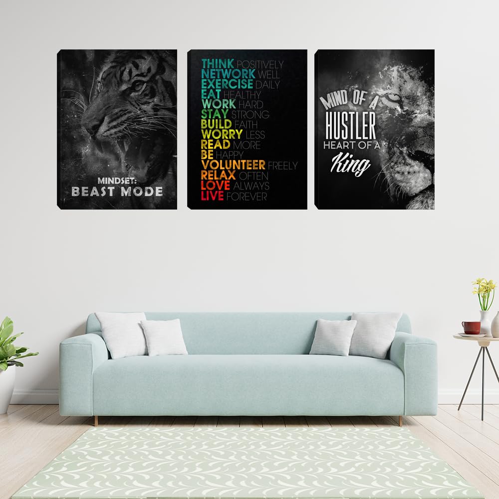 3 Pieces Mindset Wall Decor Posters Room Decor For Men Motivational Tiger Wall Art For Office Inspirational Picture Painting Pos