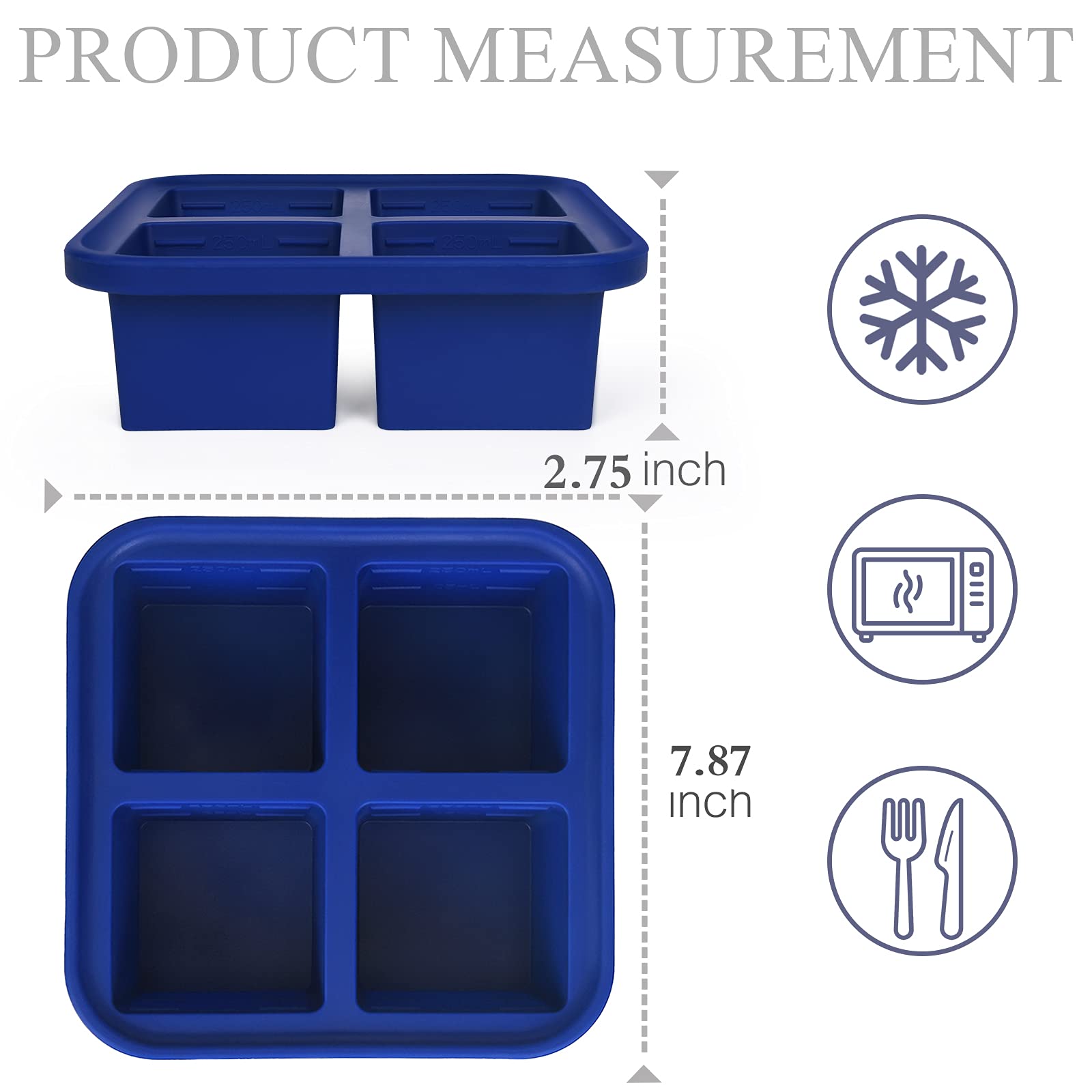Kinggrand Kitchen 1-Cup Silicone Freezer Tray With Lid - 1 Pack - Make 4 Perfect 1-Cup Portions - Easy Release Molds For Food St