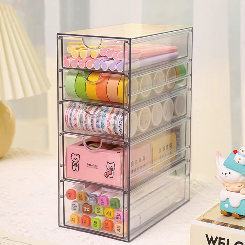 Hair Accessories Organizer, Clear Hair Organizer Storage Box with 5 Drawers Hair Tie Holder Container Storage Organization for B