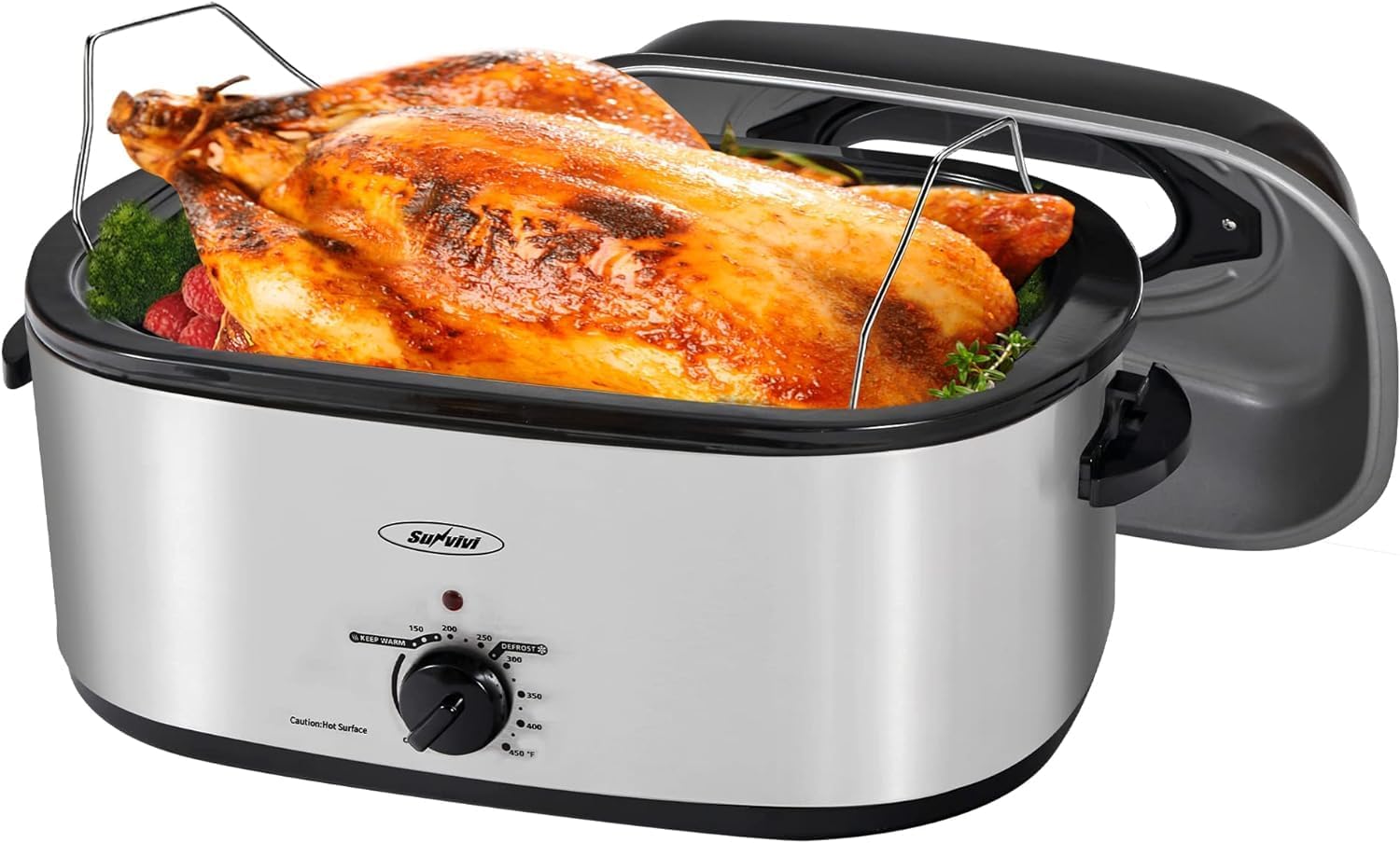 Sunvivi 22 quart Electric Roaster with Removable Pan, 26 lb Electric Turkey Roaster Oven with Visible & Self-Basting Lid,Large R