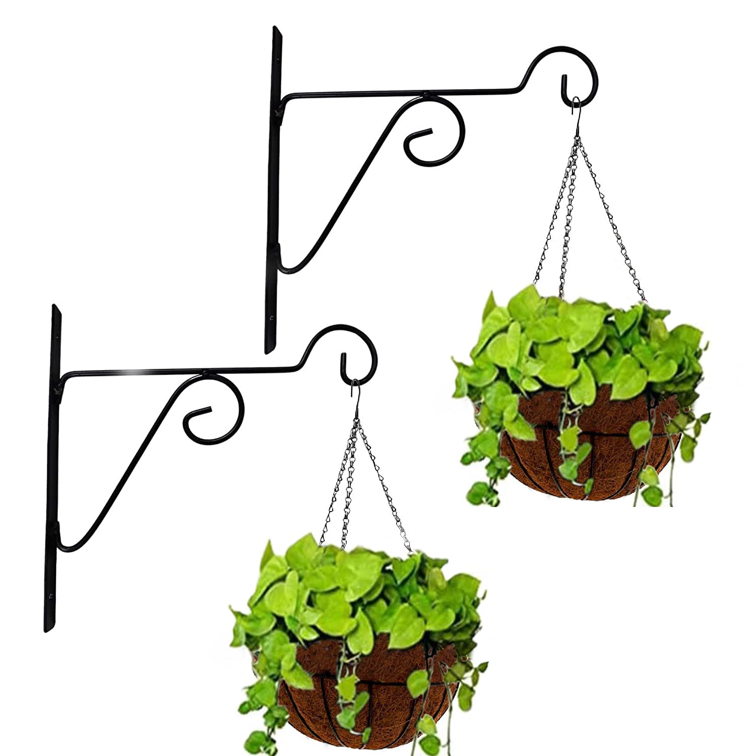 Going Greens Metal Hanging Hooks, Holder For Indoor Outdoor Planters  Black  Pack Of 2 (Wall Mounting  2)