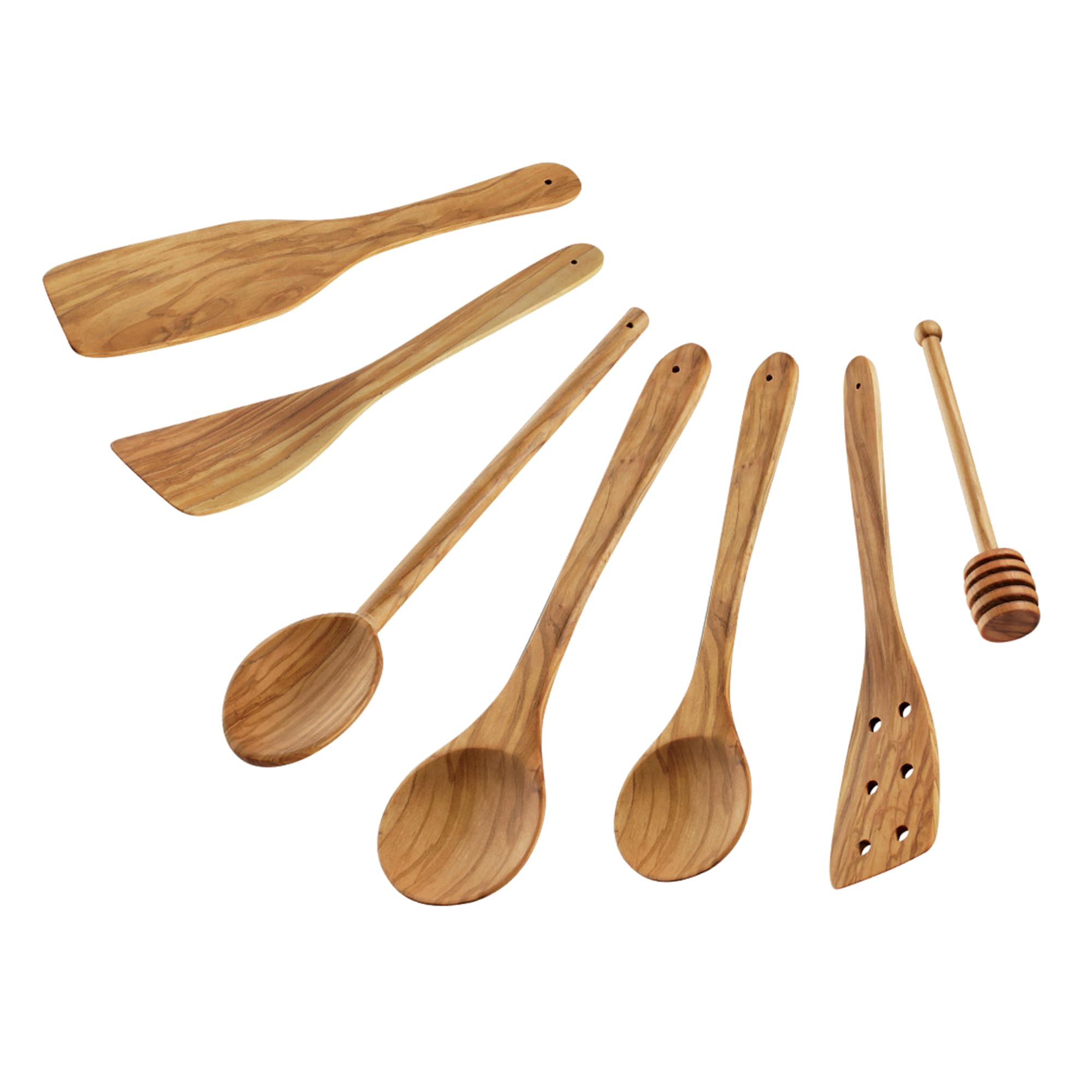 Cilio Toscana Olivewood Utensil Set Includes Assorted Cooking And Serving Spatulas, Turners And Spoons Natural, 7-Piece