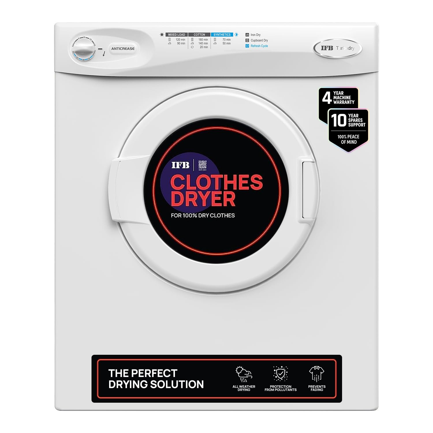 Ifb 5.5 Kg Dryer Only, Fully Automatic Front Load, Refresh Cycle, Knob Control, Wall Mountable (Turbo Dry, AntiCrease, GermFre