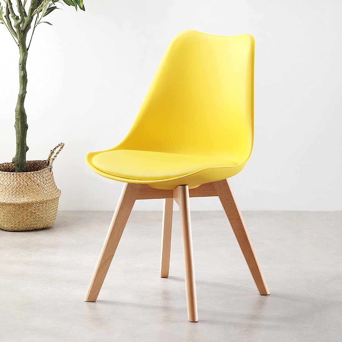 My Art Design  Scandinavian Chair With Padded & Solid Wood Oak Legs... Chair For Cafe, Home, Hotel & Office (Yellow)