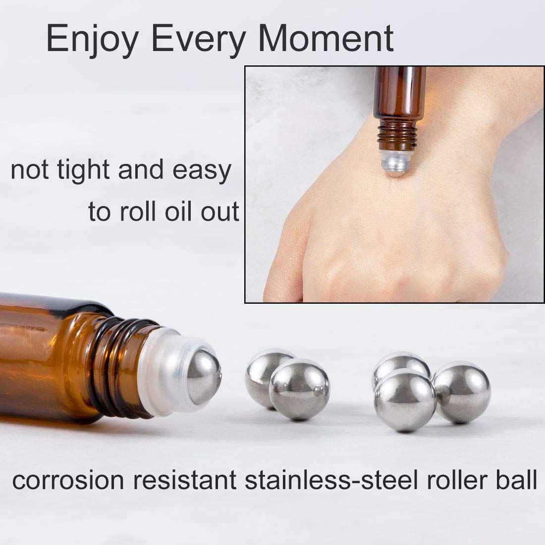 10Ml Essential Oil Roller Bottles, 24 Pack Leak-Proof Glass Roll On Bottles For Essential Oils, With Stainless Steel Roller Ball
