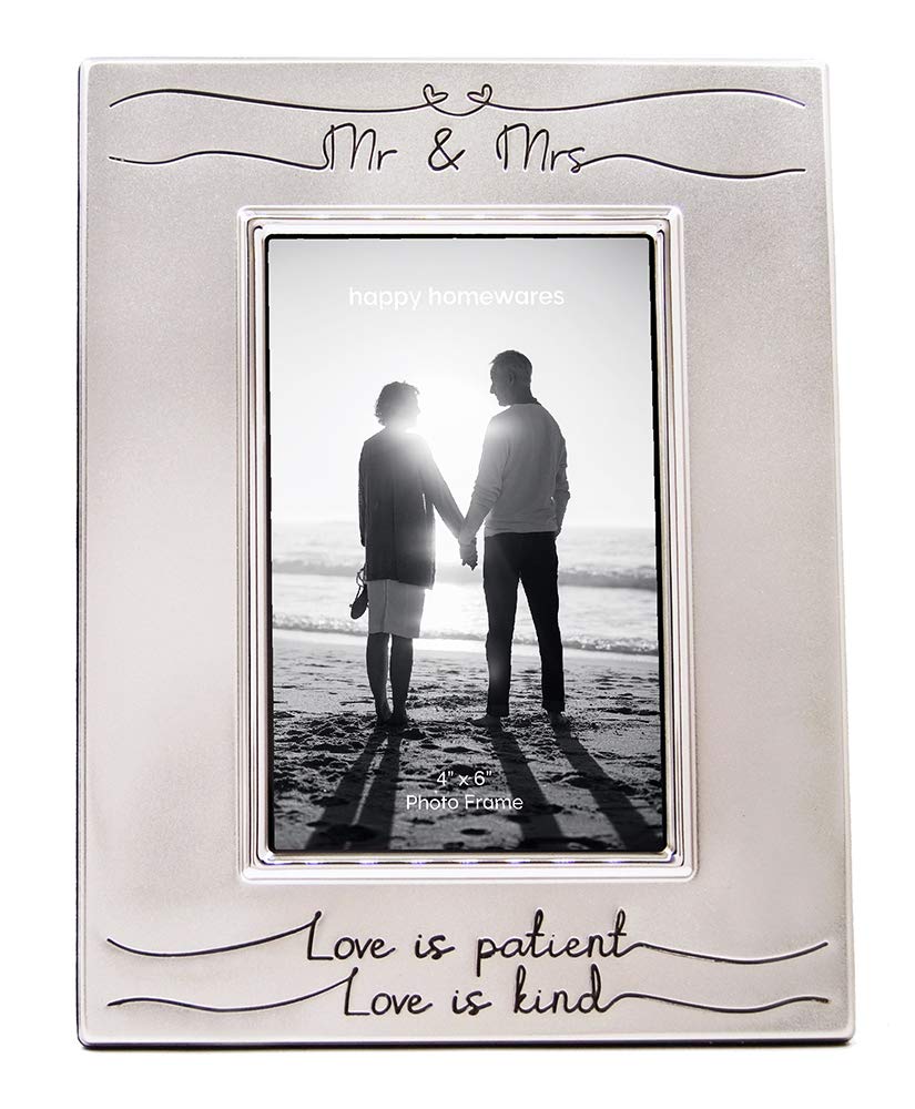 Haysom Interiors Beautiful Two Tone Silver Plated Mr & Mrs 4 x 6 Picture Frame with Black Velvet | Unique and Thoughtful Gift Id