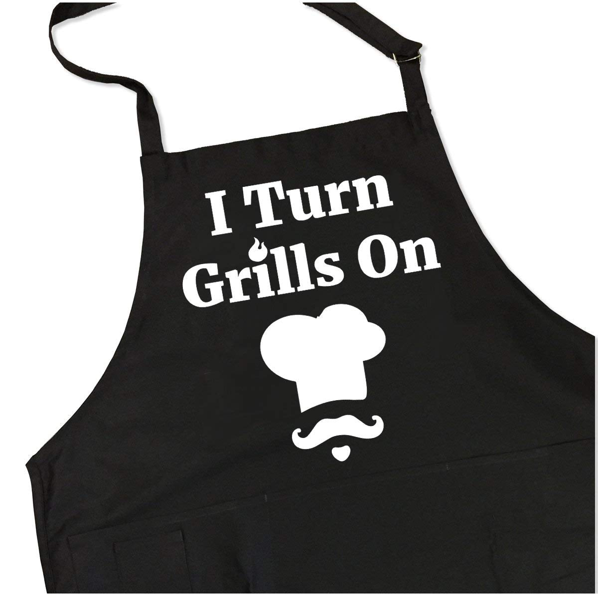 Bbq Grill Apron - I Turn Grills On - Funny Apron For Dad - 1 Size Fits All Chef Apron Poly/Cotton 4 Utility Pockets, Adjustable