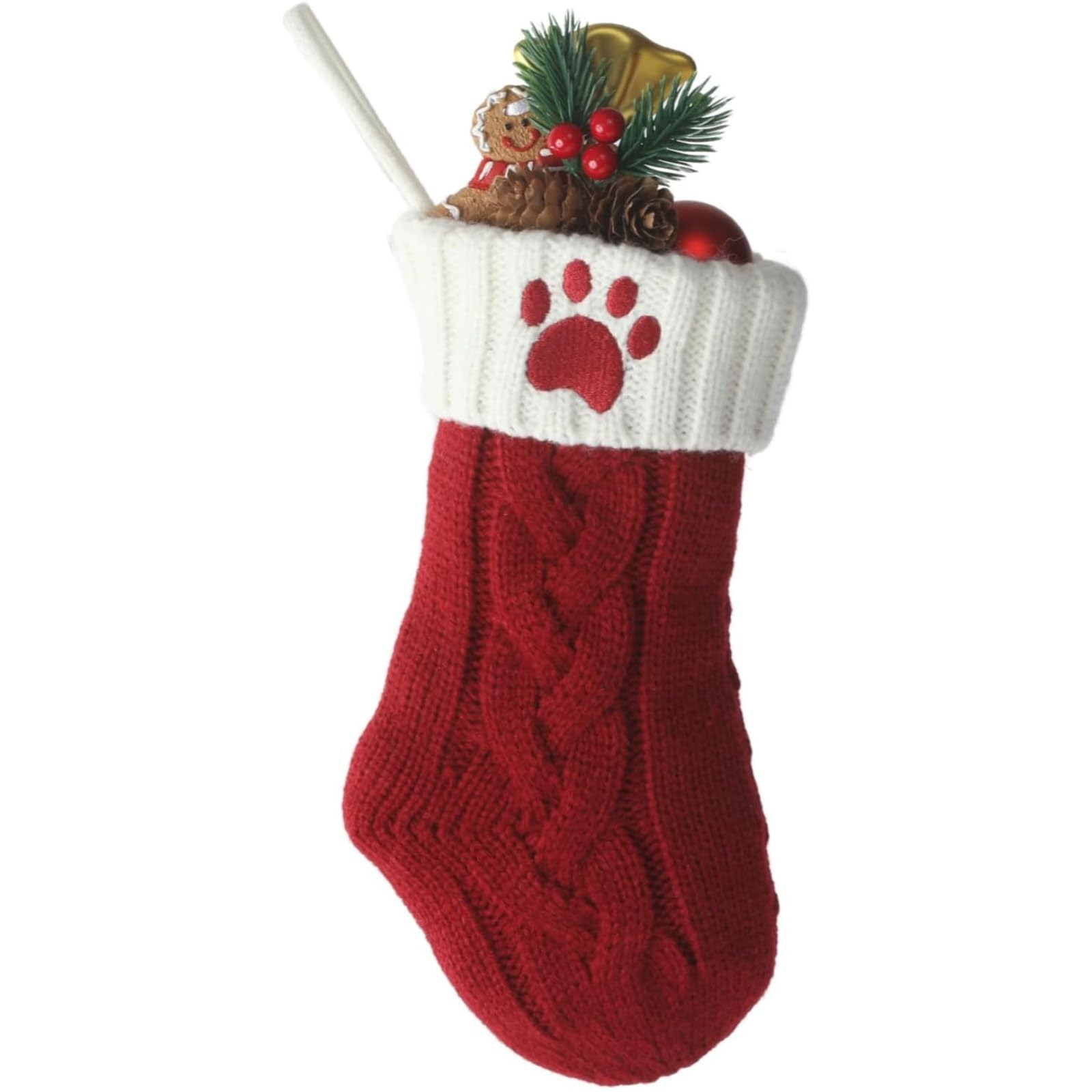 Dog Christmas Stocking, Pet Christmas Stockings with Embroidered Paw, 9 Inches Mini Red and White Knit Stocking for Dogs Cats, F