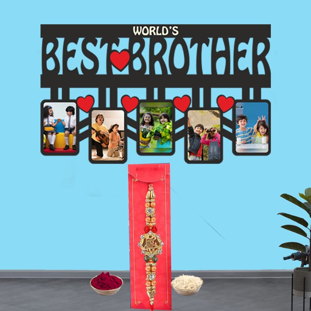MyGiftyShop Customized Worlds Best Brother Wooden Wall Photo Frame 15 X 9 in | Rakshabandhan Rakhi Birthday Sorry Gift for broth